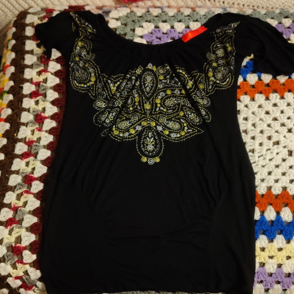 Love Notes Black and Gold Embellished Blouse